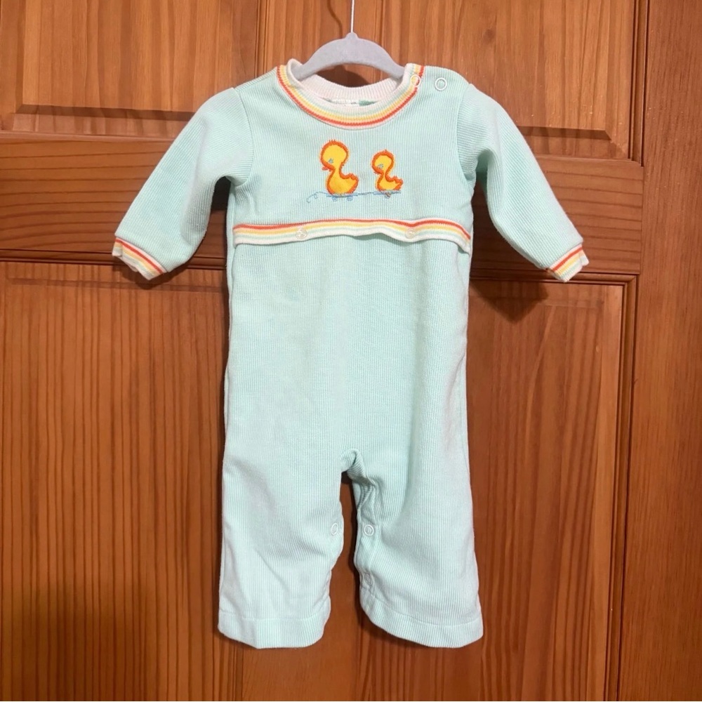 Vintage Carters Duck Embroidered Mint Green Kids One Piece 6m